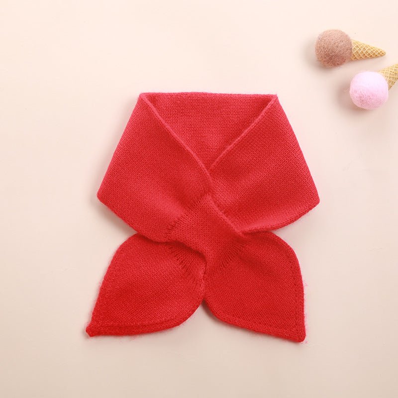 Kids Colorful Knit Cashmere Scarf Bow Knot Cashmere Neck Warmer Red S