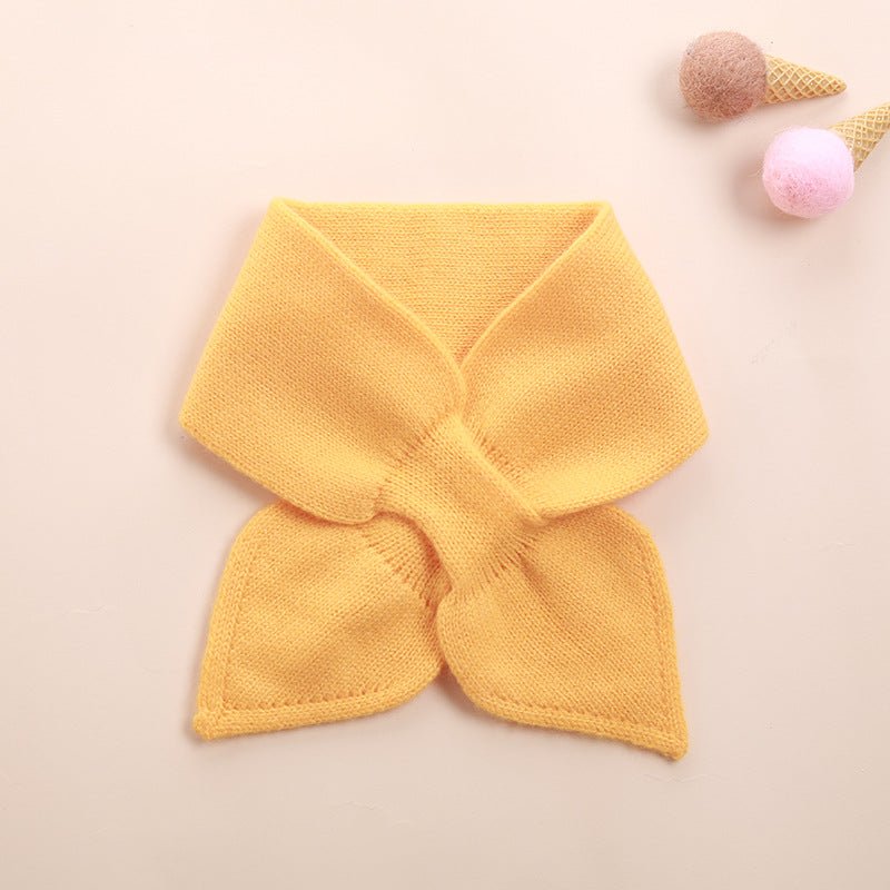 Kids Colorful Knit Cashmere Scarf Bow Knot Cashmere Neck Warmer Gold S