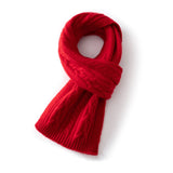 Kids Colorful Knit Cashmere Scarf Pure Cashmere Cable Scarf with Ribbed Ends Red S