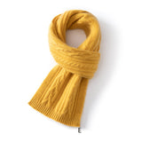 Kids Colorful Knit Cashmere Scarf Pure Cashmere Cable Scarf with Ribbed Ends Yellow S
