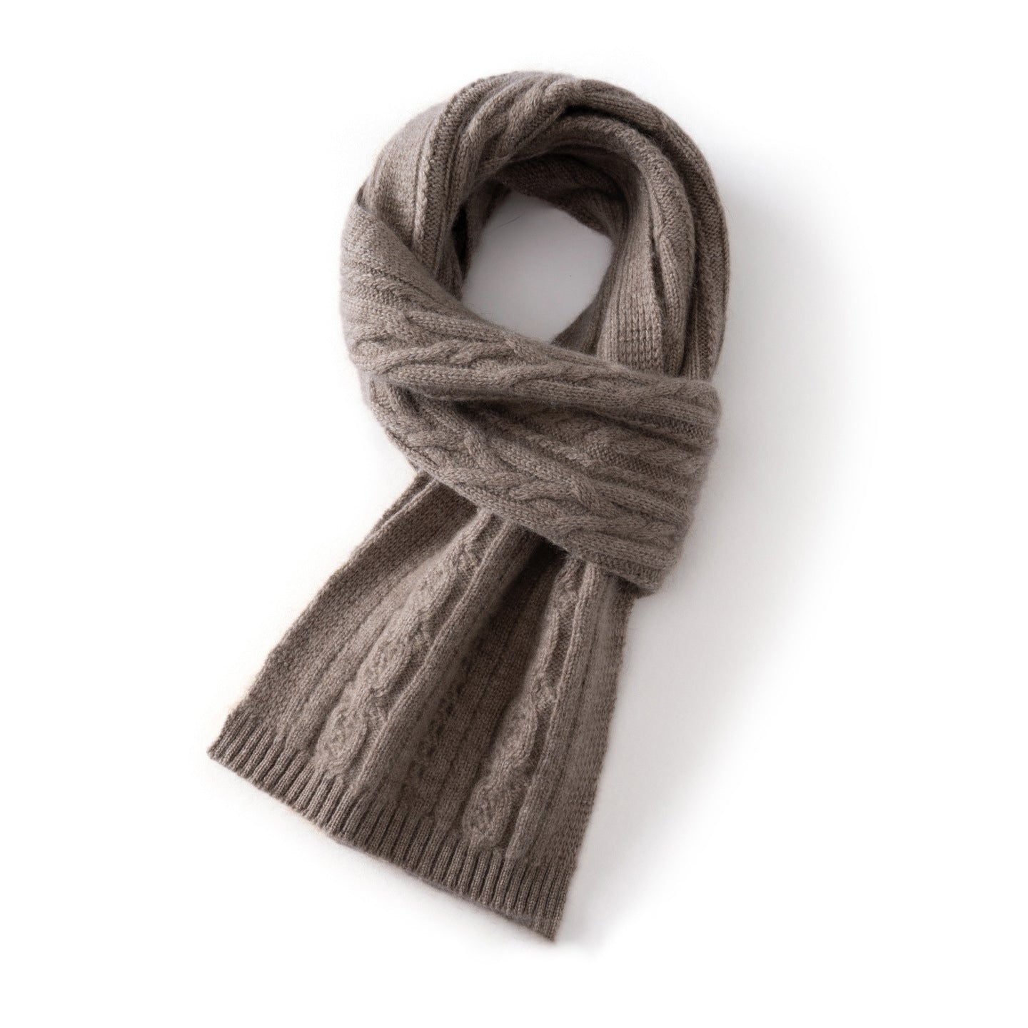 Kids Colorful Knit Cashmere Scarf Pure Cashmere Cable Scarf with Ribbed Ends Taupe S