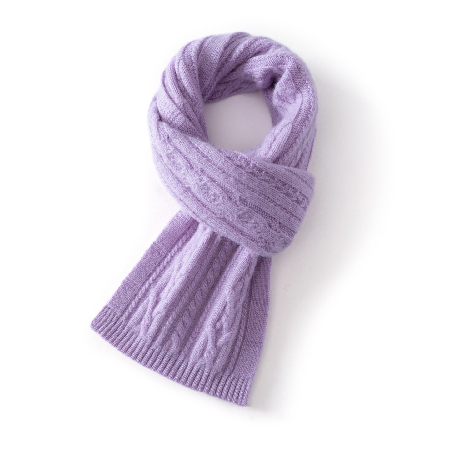 Kids Colorful Knit Cashmere Scarf Pure Cashmere Cable Scarf with Ribbed Ends Purple S