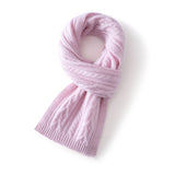 Kids Colorful Knit Cashmere Scarf Pure Cashmere Cable Scarf with Ribbed Ends Pink S