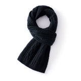 Kids Colorful Knit Cashmere Scarf Pure Cashmere Cable Scarf with Ribbed Ends Black S