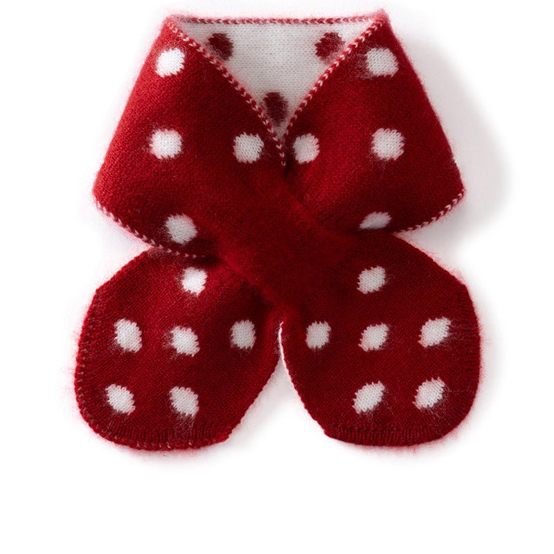 Kids Playful Polka Dot Cashmere Neck Warmer Bow Knot Cashmere Scarf Pure Cashmere Wrap Claret S
