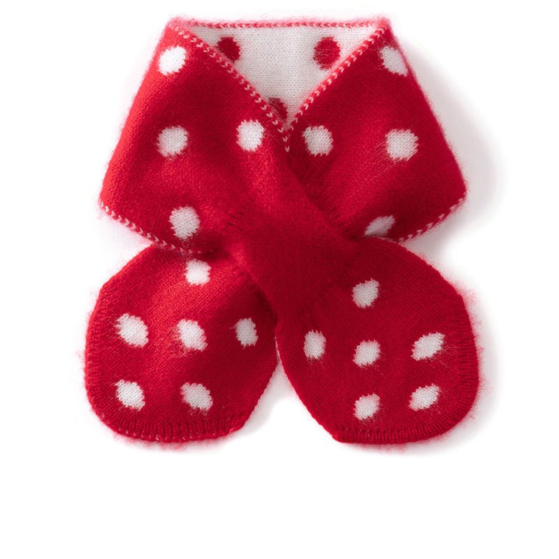 Kids Playful Polka Dot Cashmere Neck Warmer Bow Knot Cashmere Scarf Pure Cashmere Wrap Red S