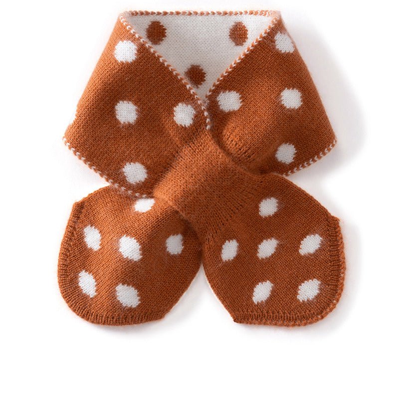 Kids Playful Polka Dot Cashmere Neck Warmer Bow Knot Cashmere Scarf Pure Cashmere Wrap Brown S