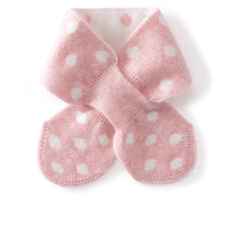 Kids Playful Polka Dot Cashmere Neck Warmer Bow Knot Cashmere Scarf Pure Cashmere Wrap Pink S