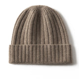 Kids Ribbed Cashmere Beanie Hat Fold Over Pure Cashmere Beanie Multi Colors Taupe S