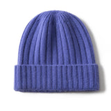 Kids Ribbed Cashmere Beanie Hat Fold Over Pure Cashmere Beanie Multi Colors Blue S