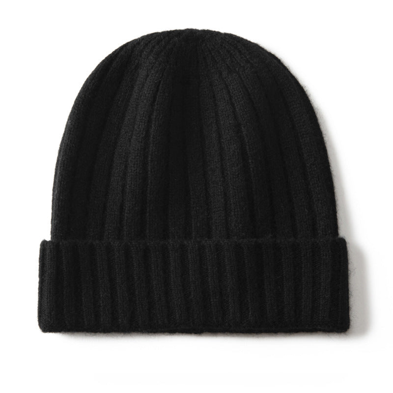 Kids Ribbed Cashmere Beanie Hat Fold Over Pure Cashmere Beanie Multi Colors Black S