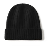 Kids Ribbed Cashmere Beanie Hat Fold Over Pure Cashmere Beanie Multi Colors Black S