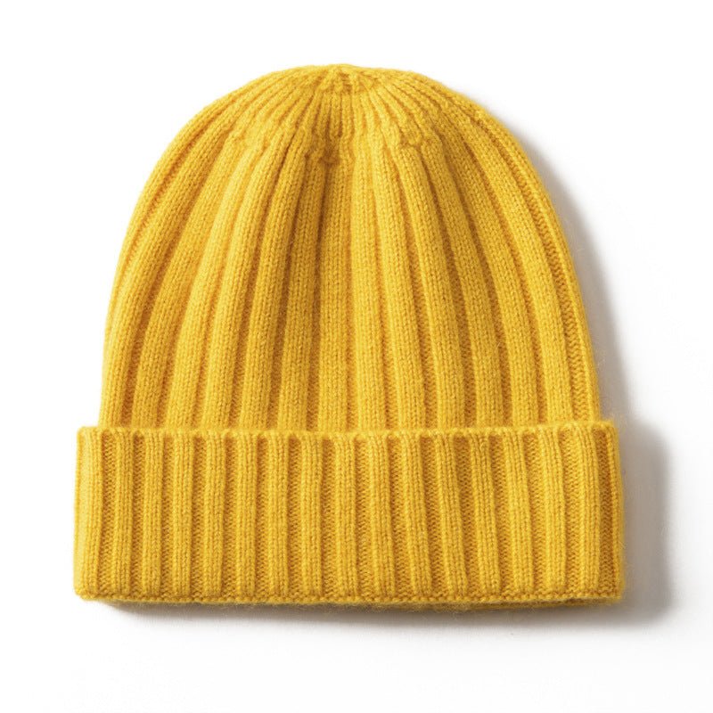Kids Ribbed Cashmere Beanie Hat Fold Over Pure Cashmere Beanie Multi Colors Yellow S