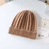 Kids Ribbed Cashmere Beanie Ribbing Hem Boys and Girls Cashmere Hat Camel S