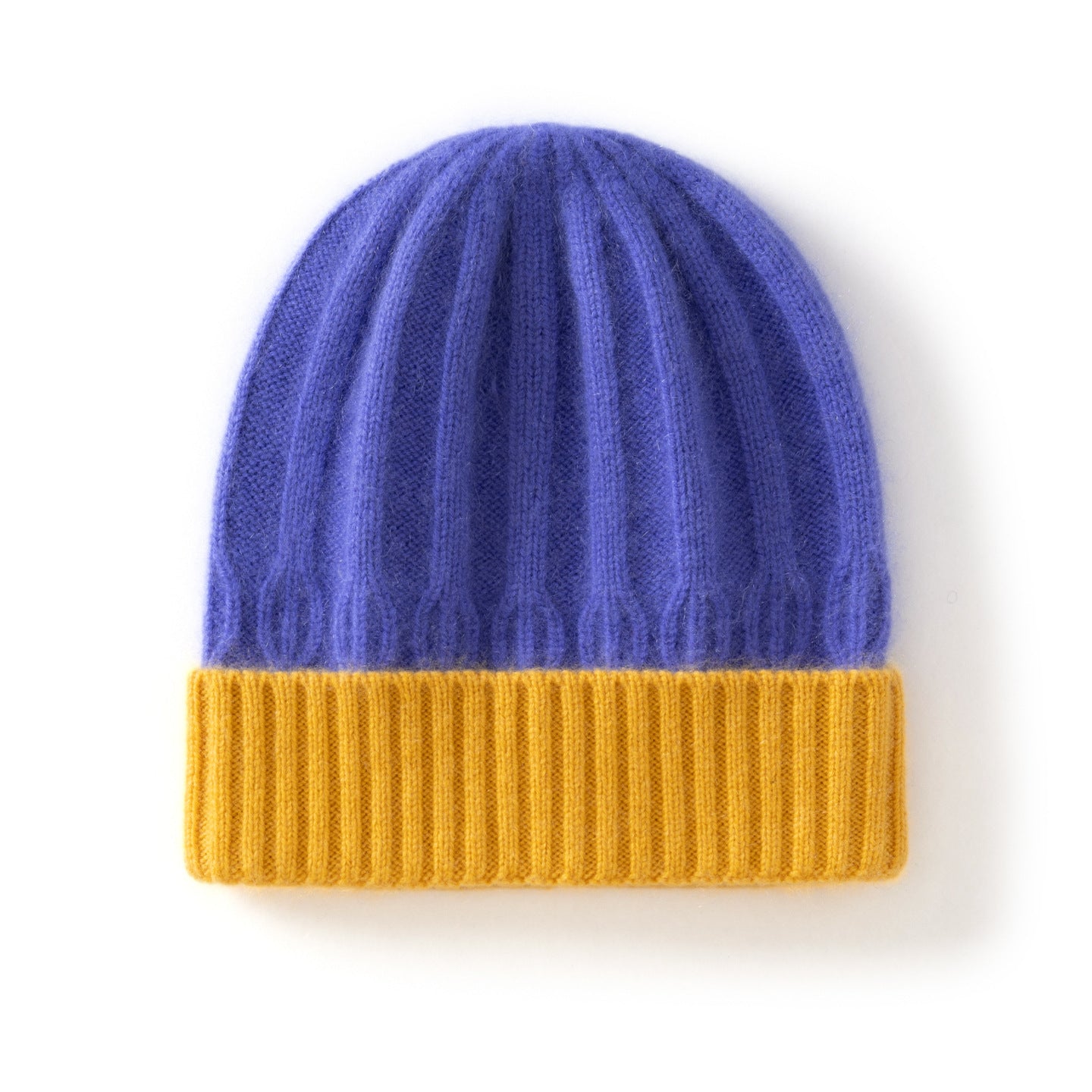 Kids Ribbed Cashmere Knit Beanie Folded Edge Colorblock Cashmere Knit Hat Violet S
