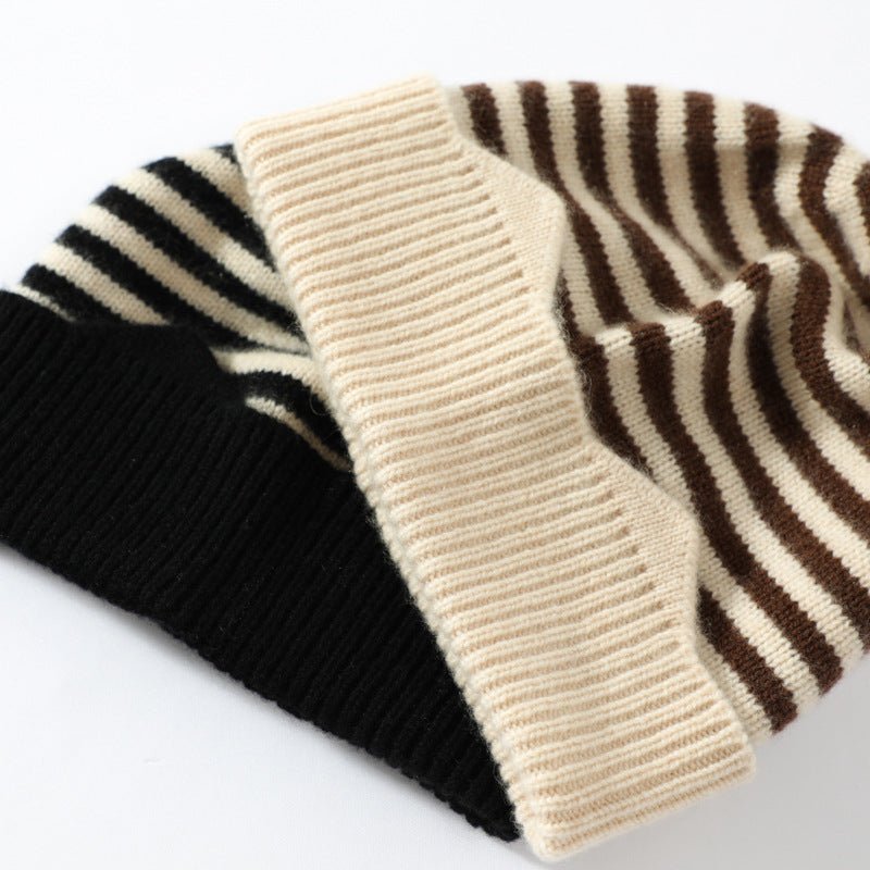 Kids Striped Cashmere Beanie Soft Cashmere Hats for Children Black S