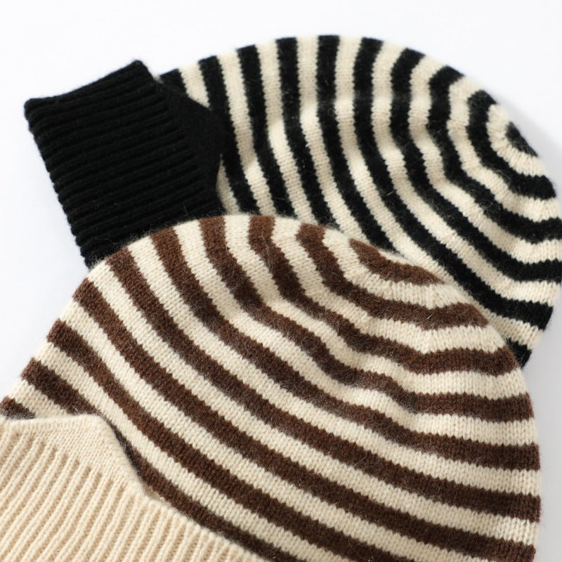 Kids Striped Cashmere Beanie Soft Cashmere Hats for Children Black S