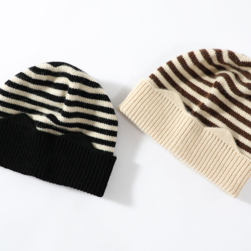 Kids Striped Cashmere Beanie Soft Cashmere Hats for Children Black S
