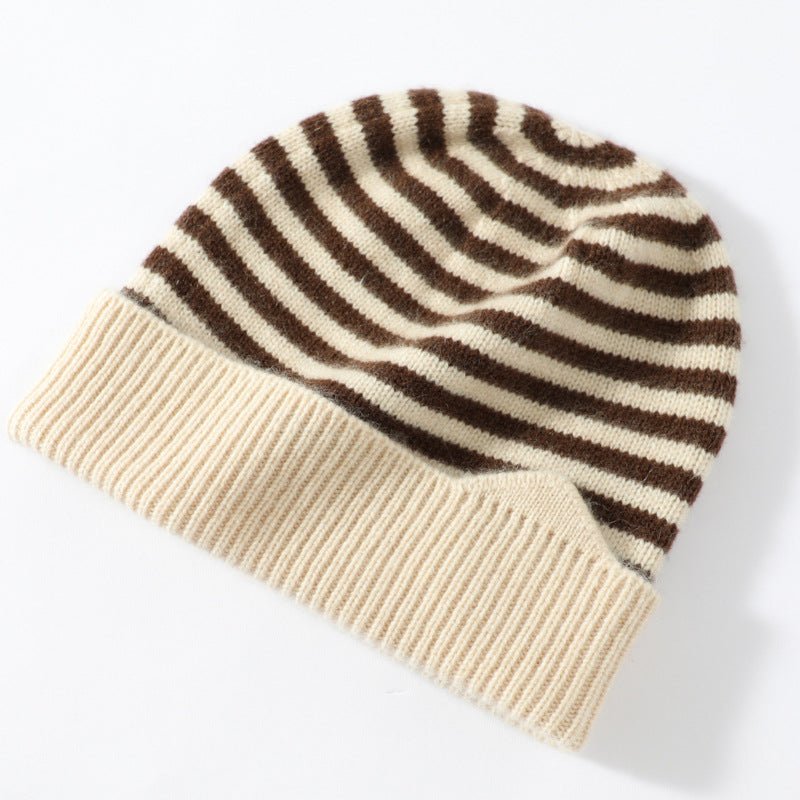 Kids Striped Cashmere Beanie Soft Cashmere Hats for Children Brown S