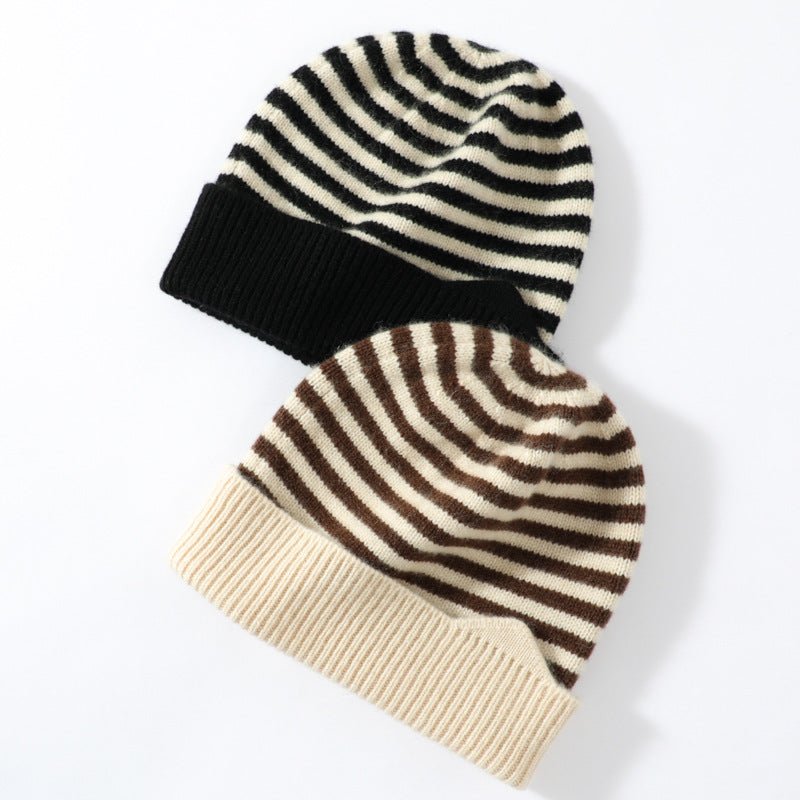 Kids Striped Cashmere Beanie Soft Cashmere Hats for Children Black S