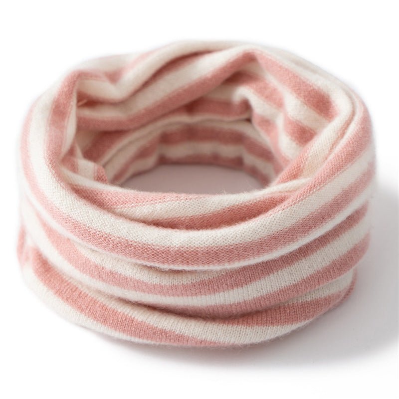 Kids Striped Cashmere Scarf Cashmere Neck Gaiter Pure Cashmere Neck Warmer Pink + Ivory S