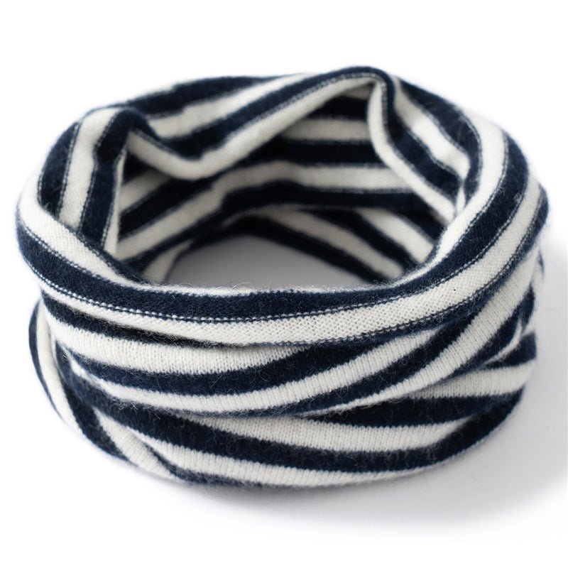 Kids Striped Cashmere Scarf Cashmere Neck Gaiter Pure Cashmere Neck Warmer Navy + Ivory S