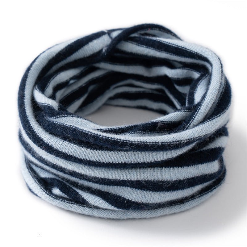 Kids Striped Cashmere Scarf Cashmere Neck Gaiter Pure Cashmere Neck Warmer Navy Blue S