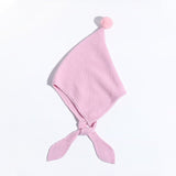 Kids Tie Cashmere Beanie Knit Elf Cashmere Hats with Pom Pom Pink S