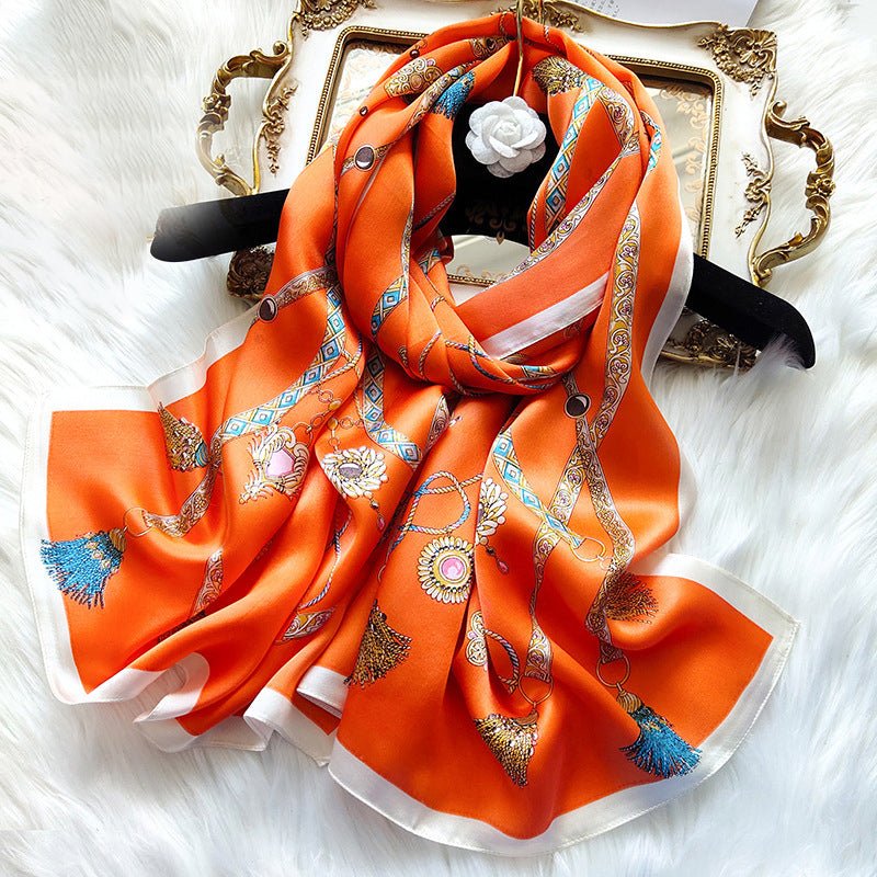 Ladies Floral Silk Scarf 100% Mulberry Long Printed Silk Scarf Style - 8 M