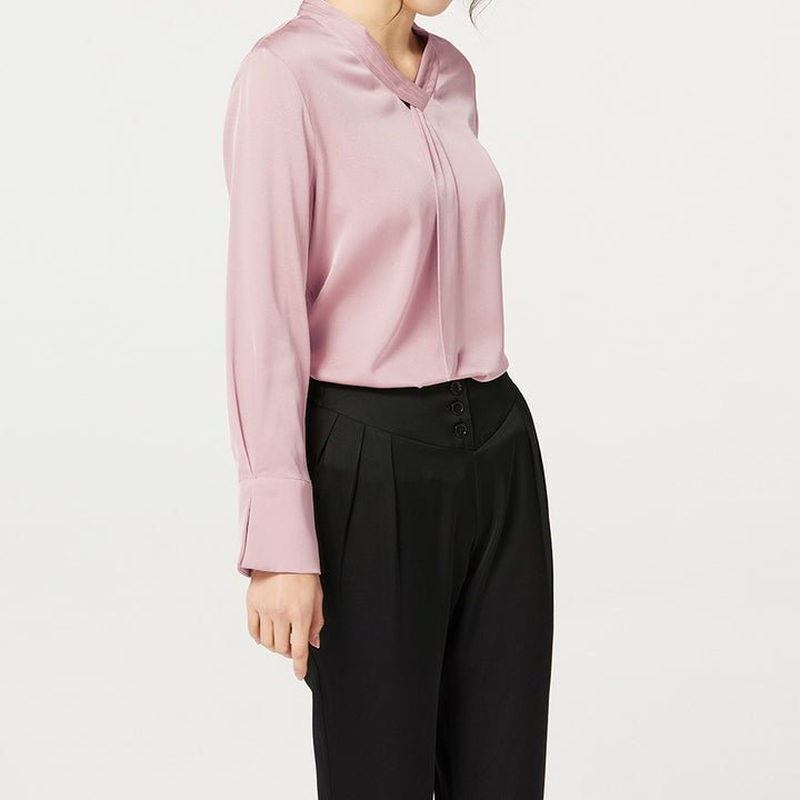 Ladies Pure Silk Shirt Mulberry Ribbon Work Silk Blouse Tops Rosy Pink XS