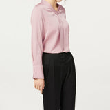 Ladies Pure Silk Shirt Mulberry Ribbon Work Silk Blouse Tops Rosy Pink XS
