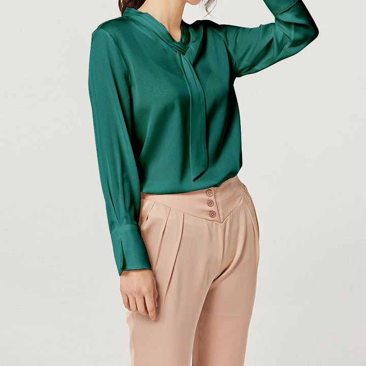 Ladies Pure Silk Shirt Mulberry Ribbon Work Silk Blouse Tops Dark Teal XS