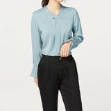 Ladies Pure Silk Shirt Mulberry Ribbon Work Silk Blouse Tops Dark Teal XS