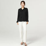 Ladies Pure Silk Shirt Mulberry Ribbon Work Silk Blouse Tops White XS