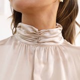 Ladies Silk Blouse Ruffle Collar Mulberry Office Work Silk Shirts Champagne XS
