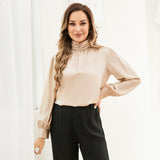 Ladies Silk Blouse Ruffle Collar Mulberry Office Work Silk Shirts Champagne XS