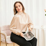 Ladies Silk Blouse Ruffle Collar Mulberry Office Work Silk Shirts Champagne XS