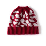 Leopard Jacquard Cashmere Beanie for Women Rib Knit Cashmere Hat Claret M
