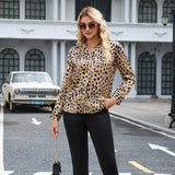 Leopard Print Silk Blouse Silk Button Down Shirt Silk Blouses for Women Brown XS