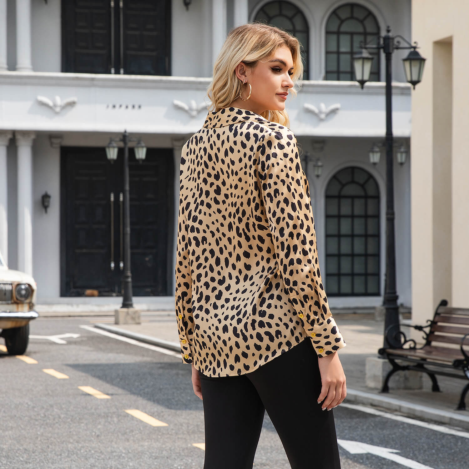 Leopard Print Silk Blouse Silk Button Down Shirt Silk Blouses for Women Brown XS