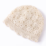 Lightweight Cashmere Floral Knit Cap Handmade Cashmere Beanie for Women Ivory M