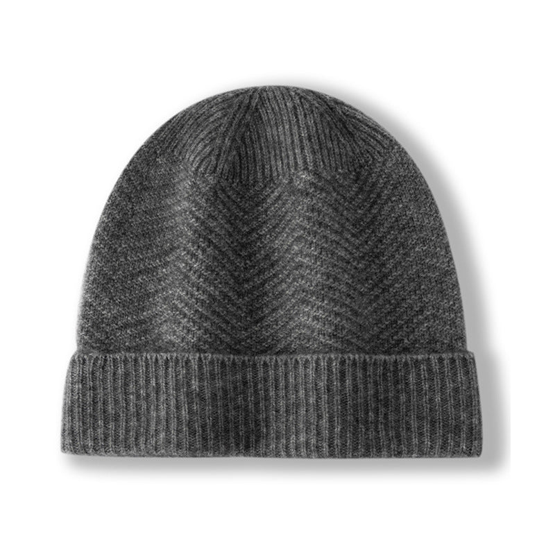 Lightweight Cashmere Winter Hat with Ribbed Edge Cashmere Knit Beanie Grey M