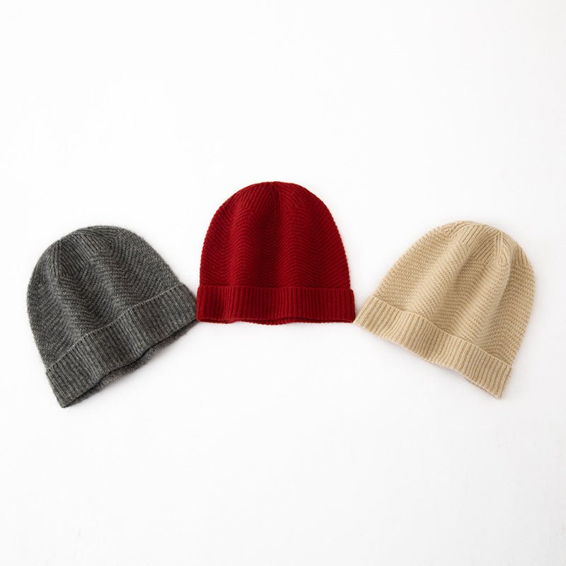 Lightweight Cashmere Winter Hat with Ribbed Edge Cashmere Knit Beanie Claret M