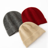 Lightweight Cashmere Winter Hat with Ribbed Edge Cashmere Knit Beanie Grey M