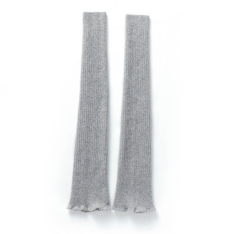 Long Cashmere Leg Warmers Ribbed Cashmere Knee Pads Gray M