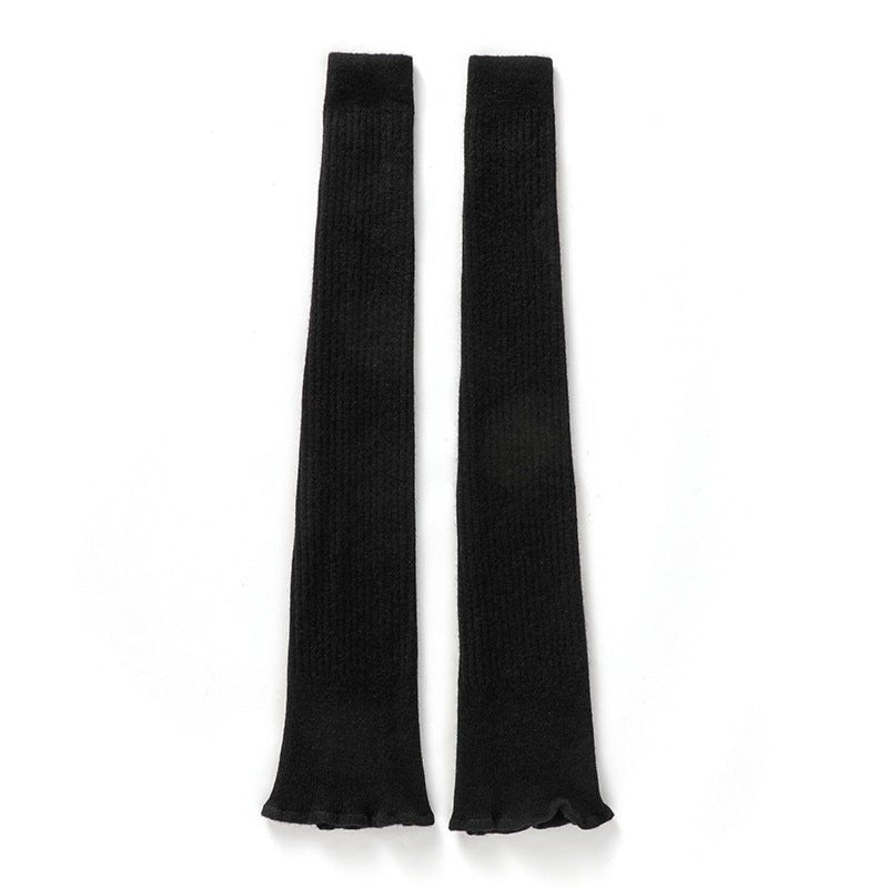 Long Cashmere Leg Warmers Ribbed Cashmere Knee Pads Black M