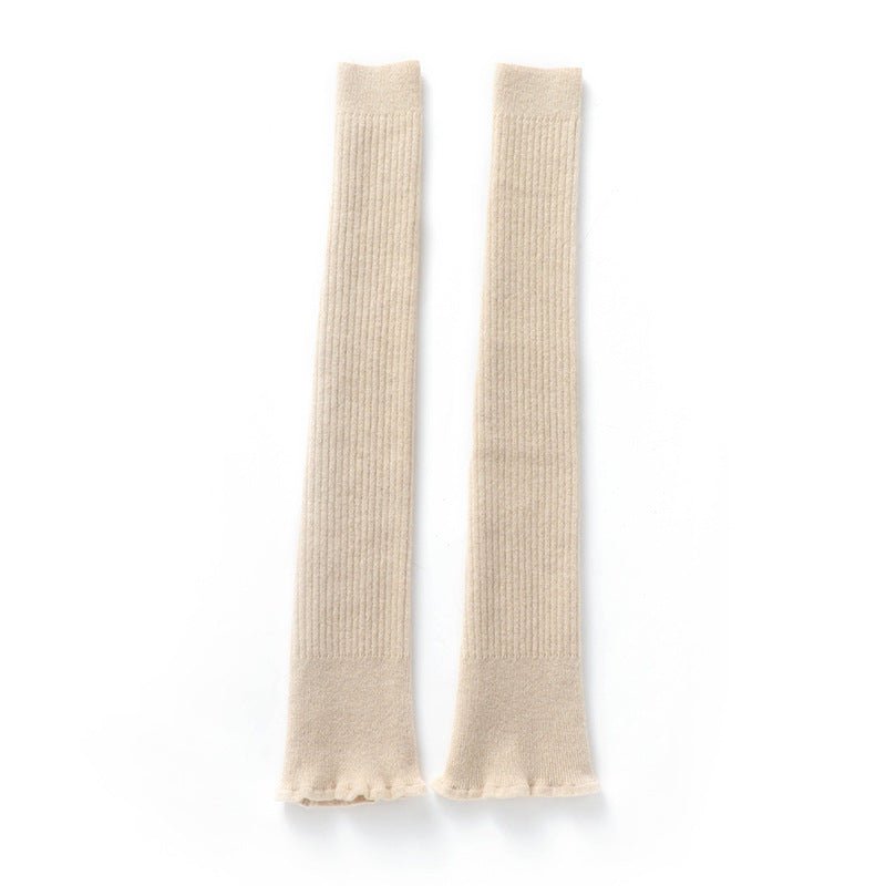 Long Cashmere Leg Warmers Ribbed Cashmere Knee Pads Beige M