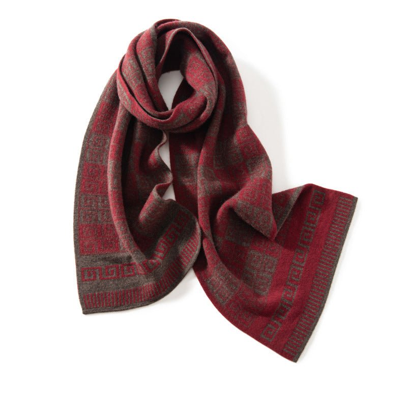 Greek Key Pattern Cashmere Scarf Long Cashmere Winter Scarves Red L
