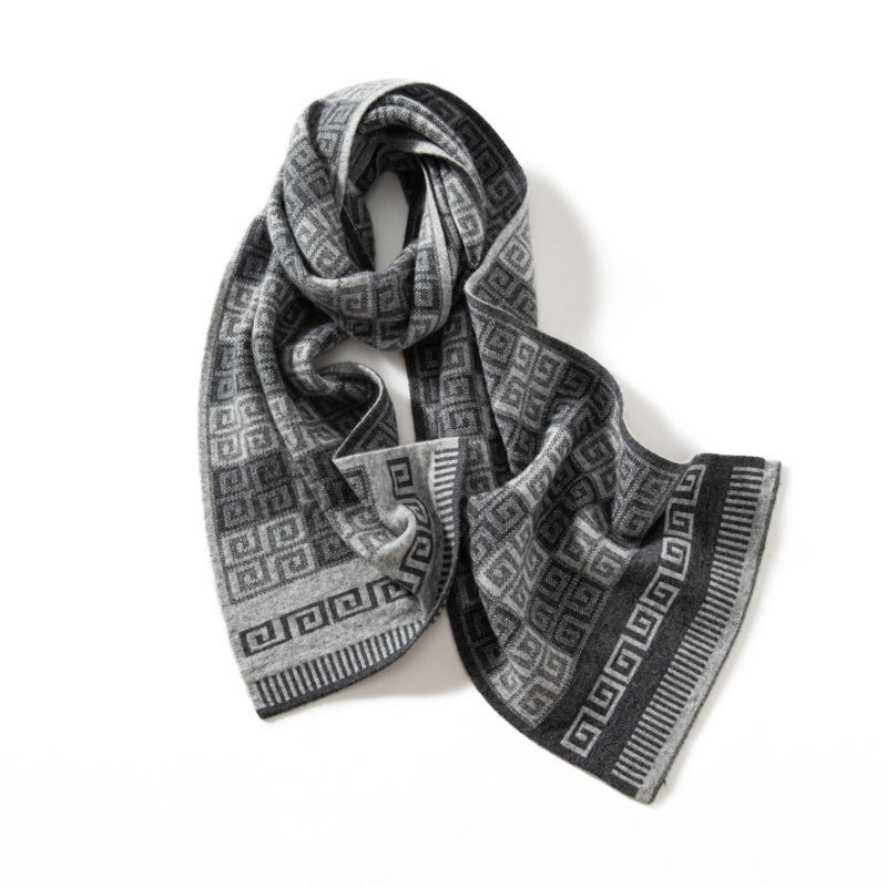 Greek Key Pattern Cashmere Scarf Long Cashmere Winter Scarves Black L