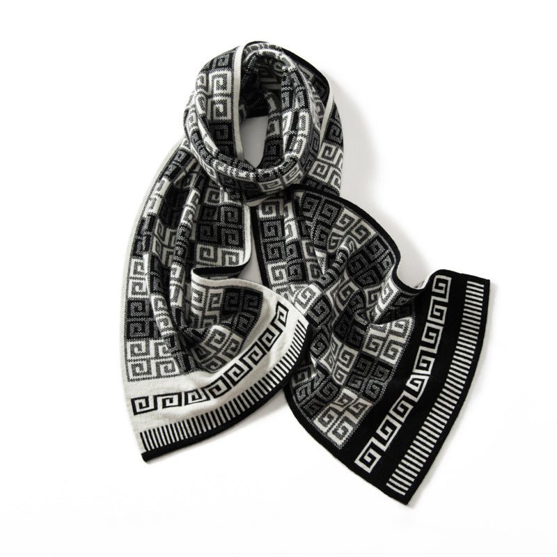 Greek Key Pattern Cashmere Scarf Long Cashmere Winter Scarves Taupe L